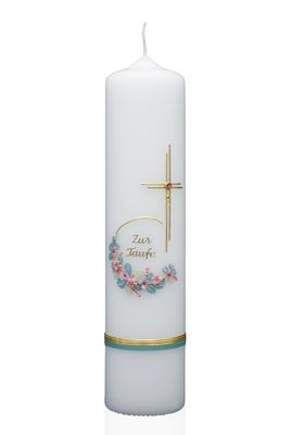 Taufkerze „Blütenring Rosa & Kreuz“ Taufkerze „Blütenring Rosa & Kreuz“