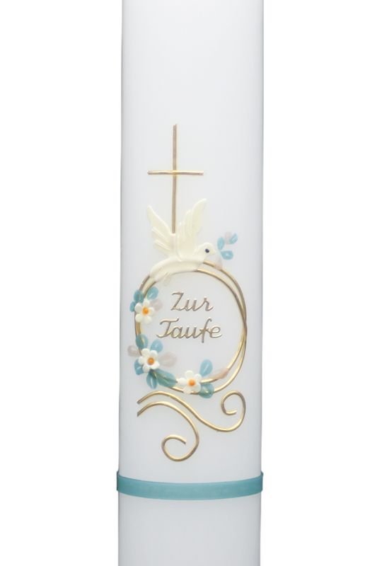 Taufkerze „Friedenstaube & Blütenkranz“