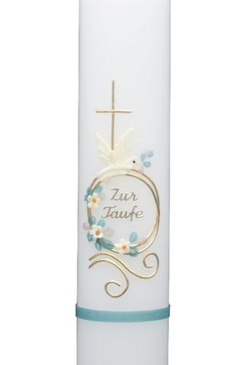 Taufkerze „Friedenstaube & Blütenkranz“