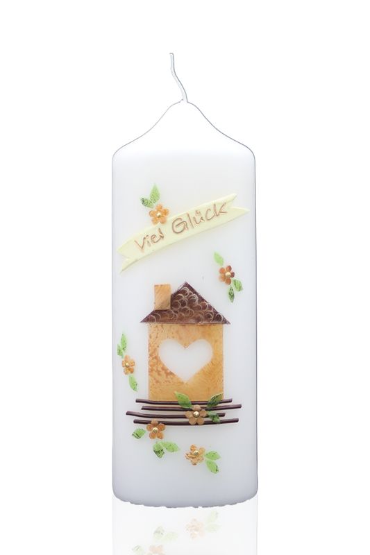 Geschenkkerze „Viel Glück – Herzhaus“