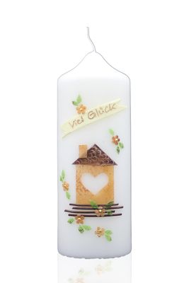 Geschenkkerze „Viel Glück – Herzhaus“ Geschenkkerze „Viel Glück – Herzhaus“