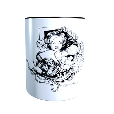 Tasse Pin Up | schwarz weiß mit Rankenverzierung