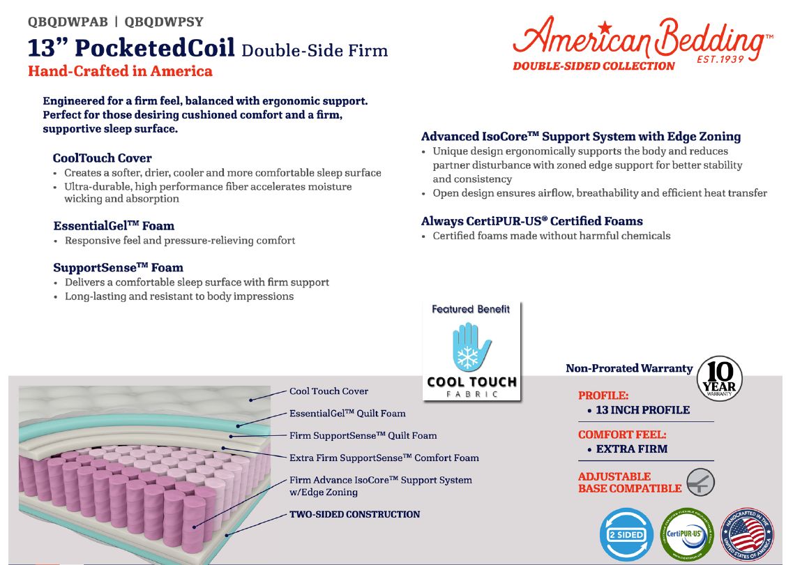 Lynnwood 13&quot; Double-Sided Firm Hybrid Mattress w/ Cool-Touch Cover