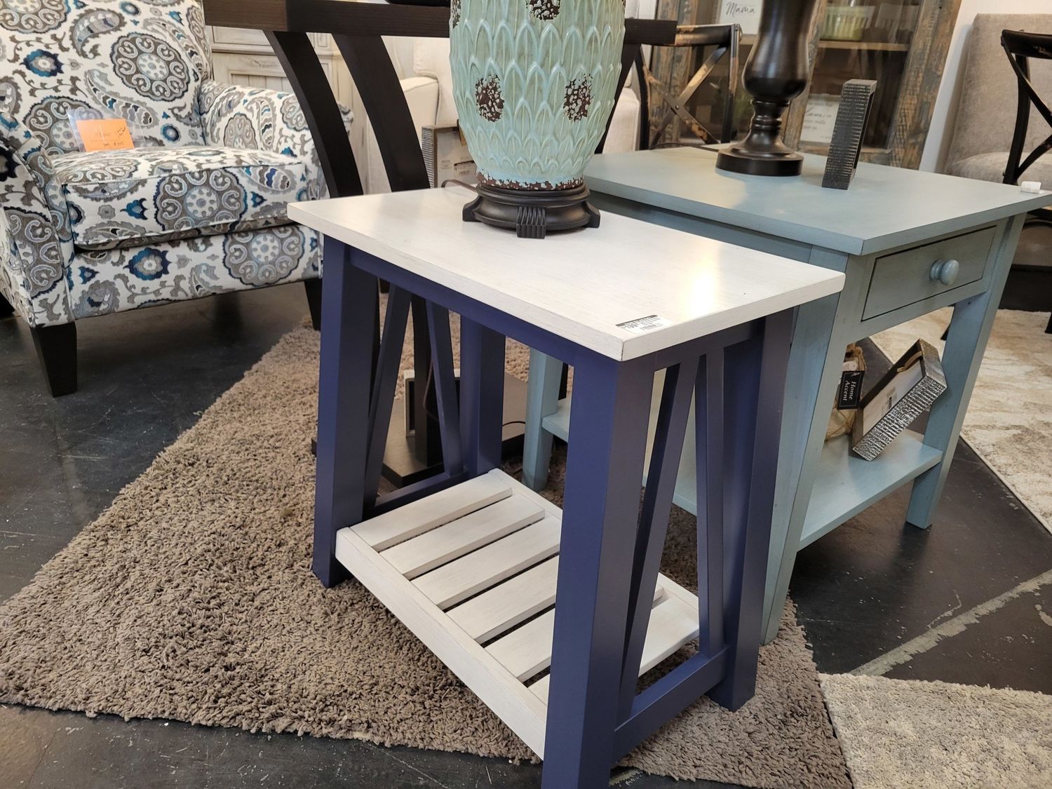 Surrey Narrow End Table (Blue/White or Gray/White)