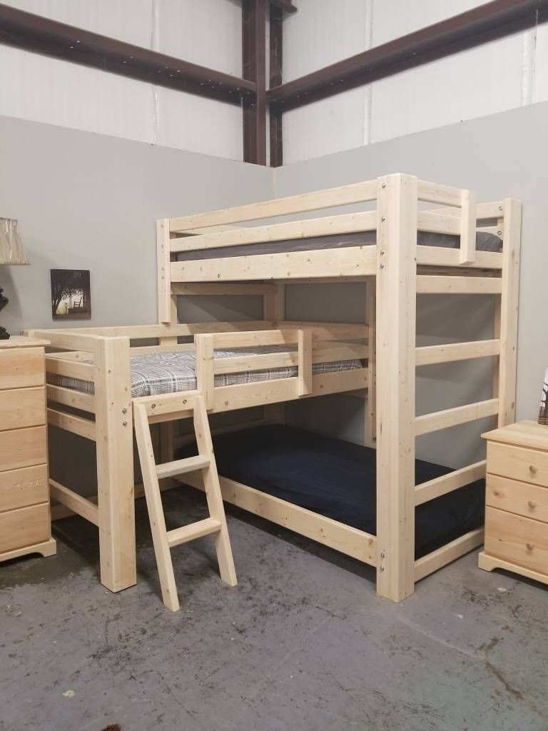 Triple Bunk T-Shape Style, Side: Left Side Loft, Finish Color: Unfinished