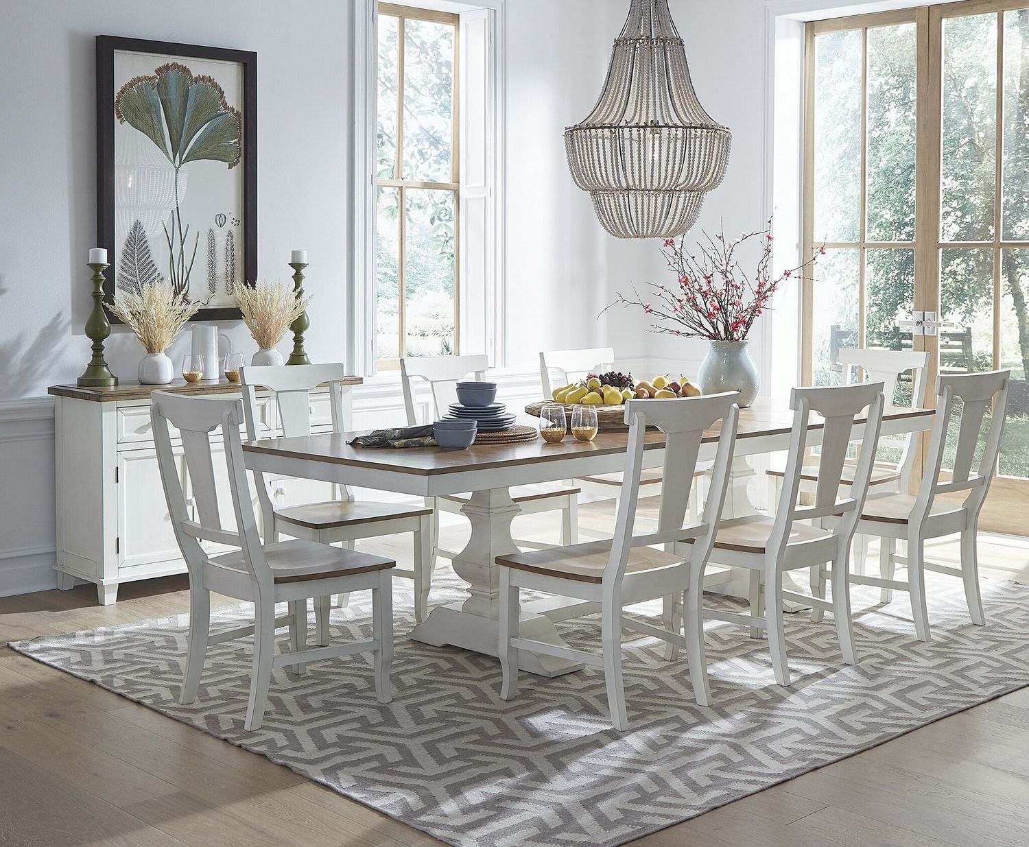 Vista Dining Table, Color: Shell/Hickory, Size: Rectangular Trestle Style 42x74x92x110&quot; Ext. Table Top
