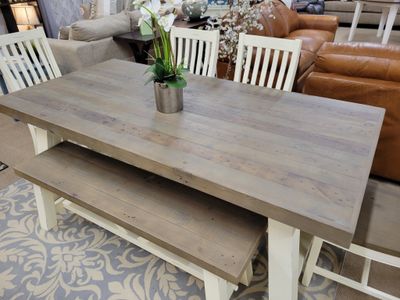 Chester Reclaimed Pine Farmhouse Table Set, Size: Dining Table 78&quot; x 30*