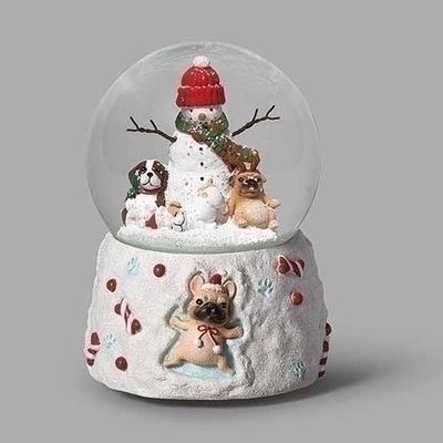 Snowman with Puppies Snow Globe - Musical