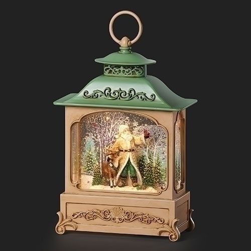 Santa &amp; Deer in Sage Shimmer Lantern
