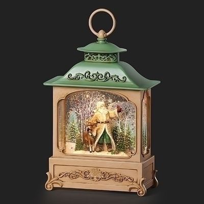 Santa &amp; Deer in Sage Shimmer Lantern