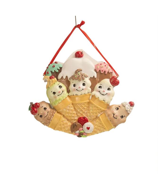Ice Cream Cone Family of 5 Ornament
