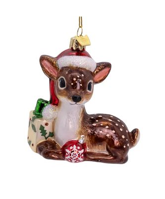 Nostalgic Deer with Santa Hat Ornament