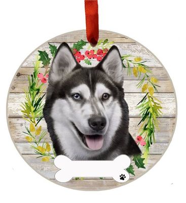 Siberian Husky Wreath Ornament