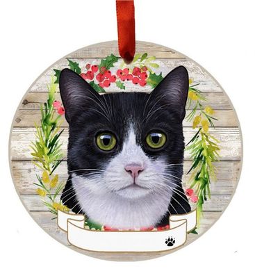 Black &amp; White Cat Wreath Ornament