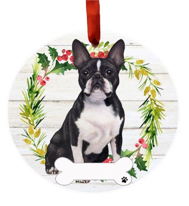 Boston Terrier Full Body Wreath Ornament