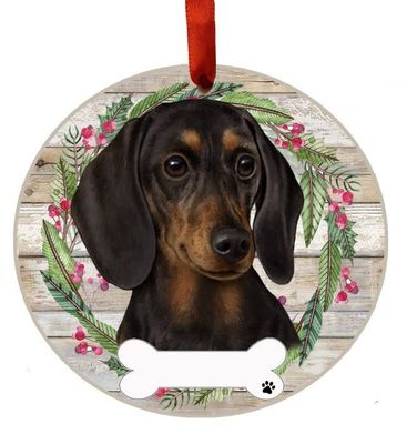 Black Dachshund Wreath Ornament