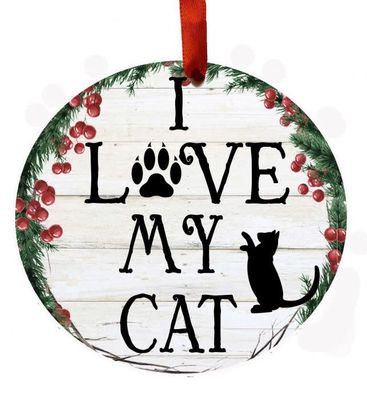 I Love My Cat Wreath Ornament