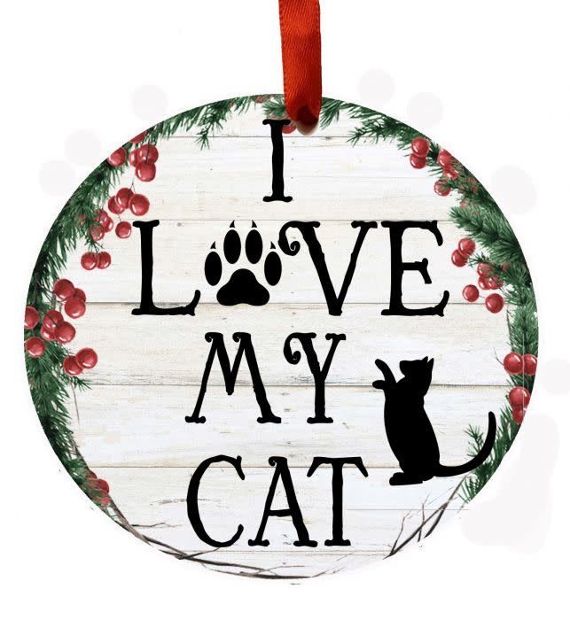 I Love My Cat Wreath Ornament