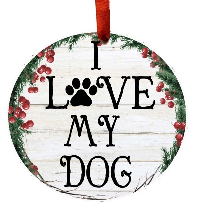 I Love My Dog Wreath Ornament