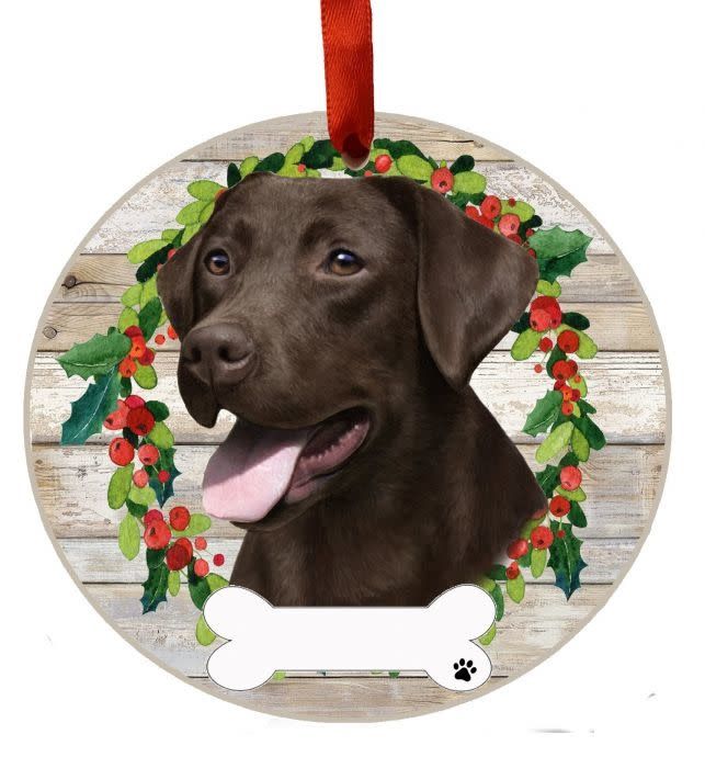 Chocolate Labrador Wreath Ornament