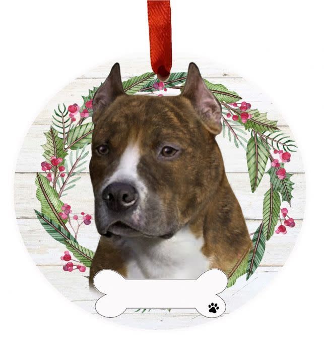 Brindle Pit Bull Wreath Ornament