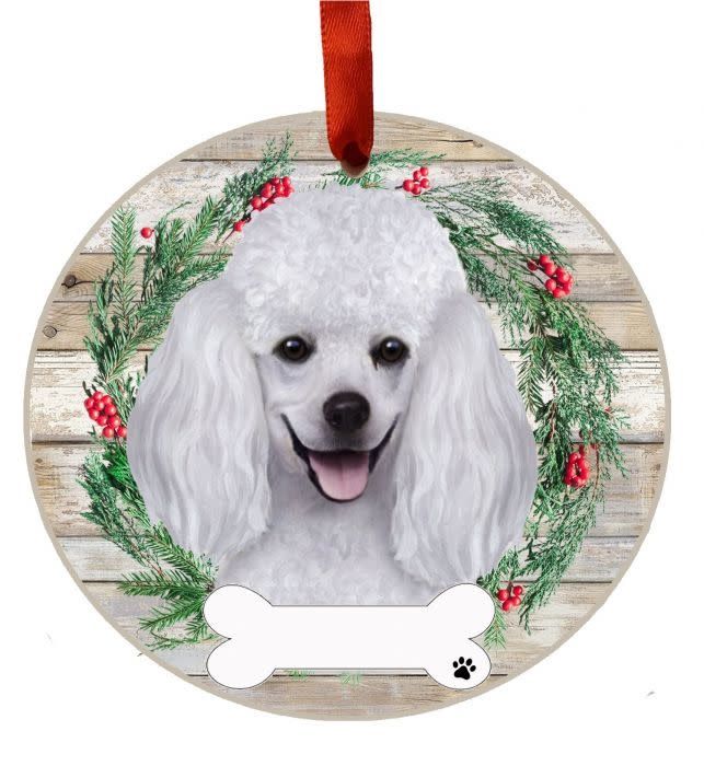 White Poodle Wreath Ornament