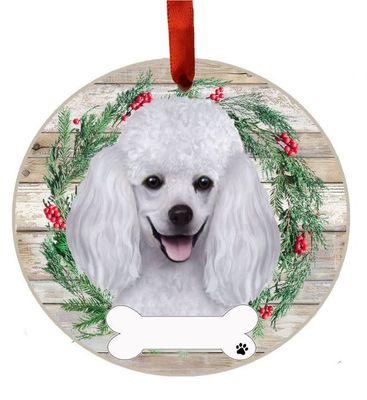 White Poodle Wreath Ornament