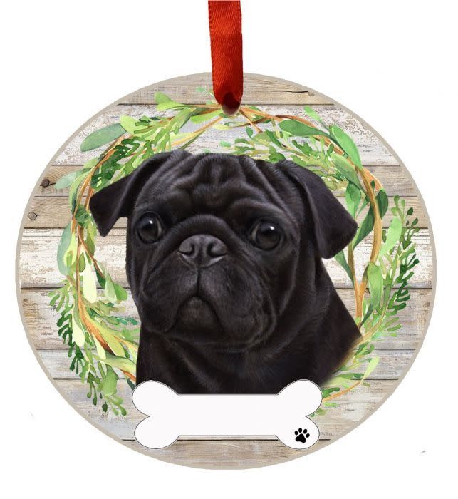Black Pug Wreath Ornament