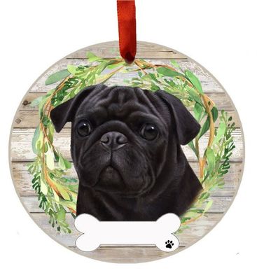Black Pug Wreath Ornament