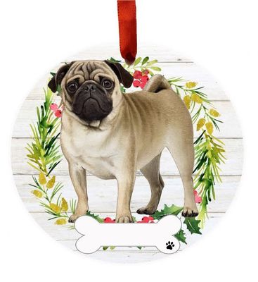 Pug Full Body Wreath Ornament