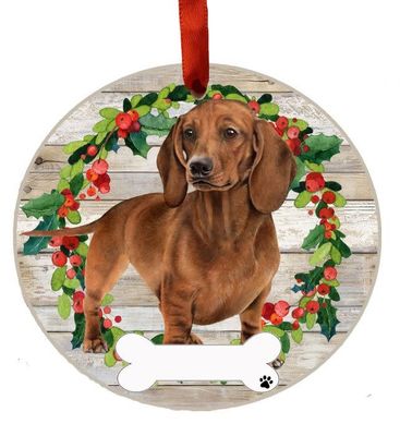 Red Dachshund Full Body Wreath Ornament