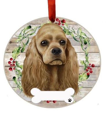 Buff Cocker Spaniel Wreath Ornament