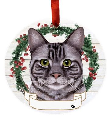 Silver Tabby Cat Wreath Ornament
