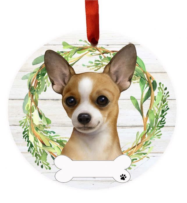Tan Chihuahua Wreath Ornament