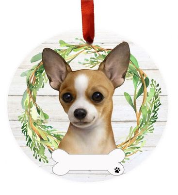 Tan Chihuahua Wreath Ornament