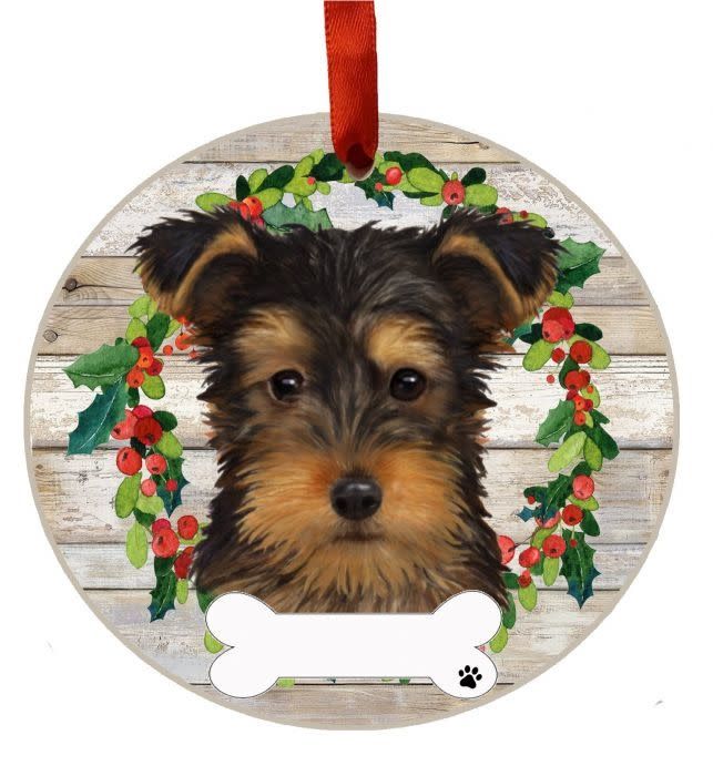 Yorkie Puppy Wreath Ornament