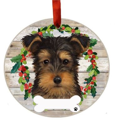 Yorkie Puppy Wreath Ornament