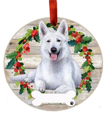 White German Shepherd Wreath Ornament