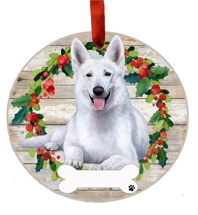 White German Shepherd Wreath Ornament