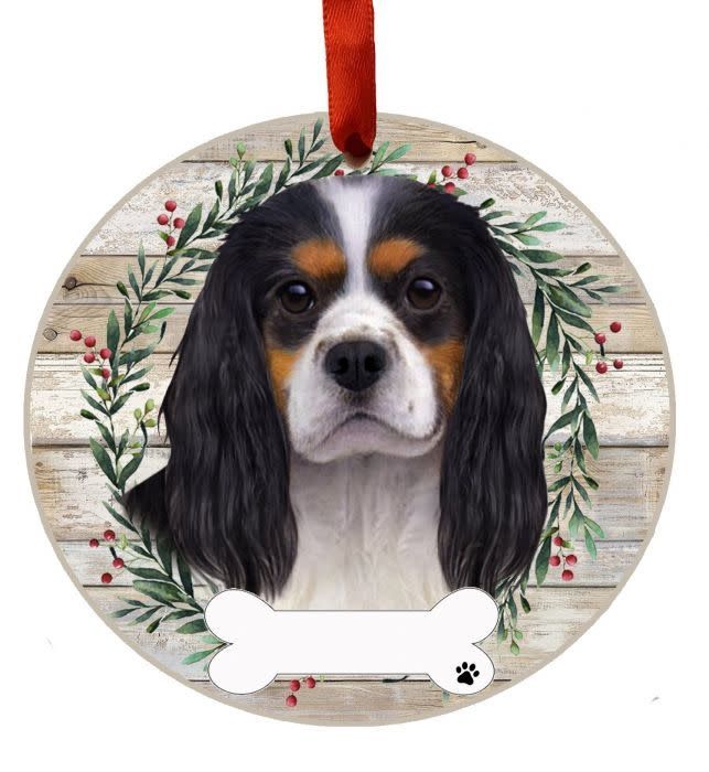 Tri-Color King Charles Cavalier Wreath Ornament