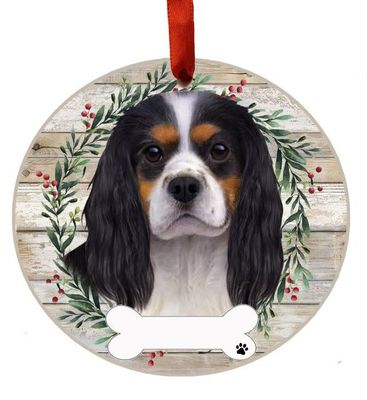 Tri-Color King Charles Cavalier Wreath Ornament