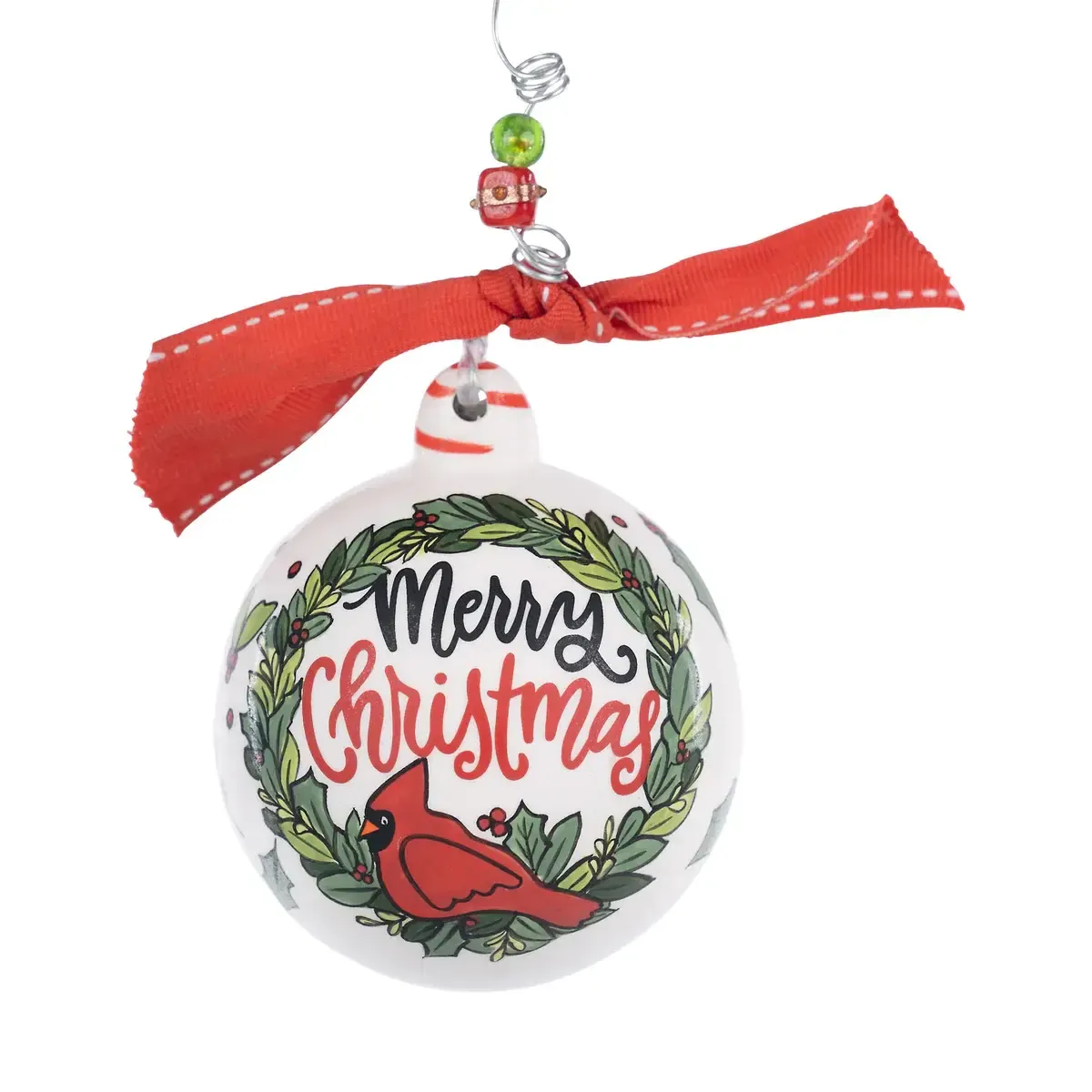 Merry Christmas Red Bird Ball Ornament