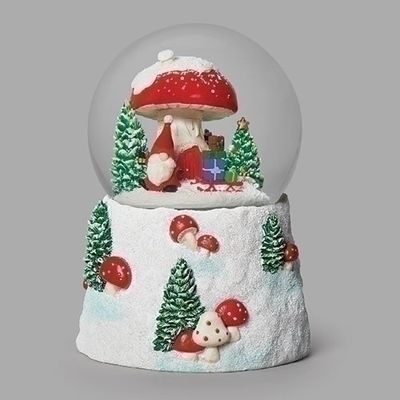 Gnome under Mushroom Musical Snow Globe