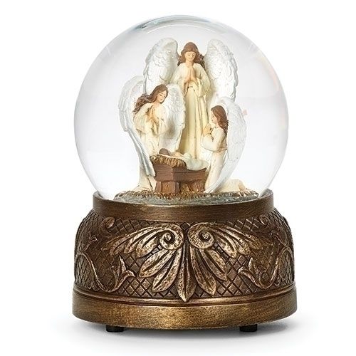 Three Angels Admiring Musical Snow Globe