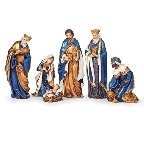Blue &amp; Ivory Nativity 6pc Set