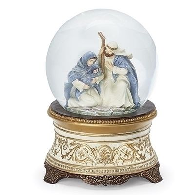 Ivory and Blue Holy Family Snow Globe