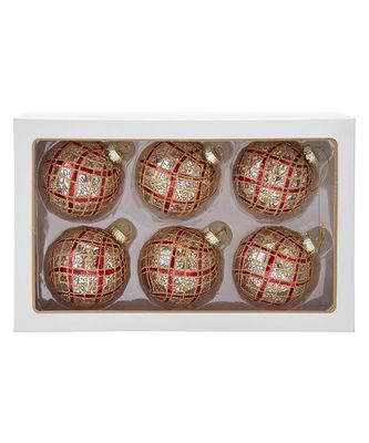 Silver and Red Plaid Ball Box of 6