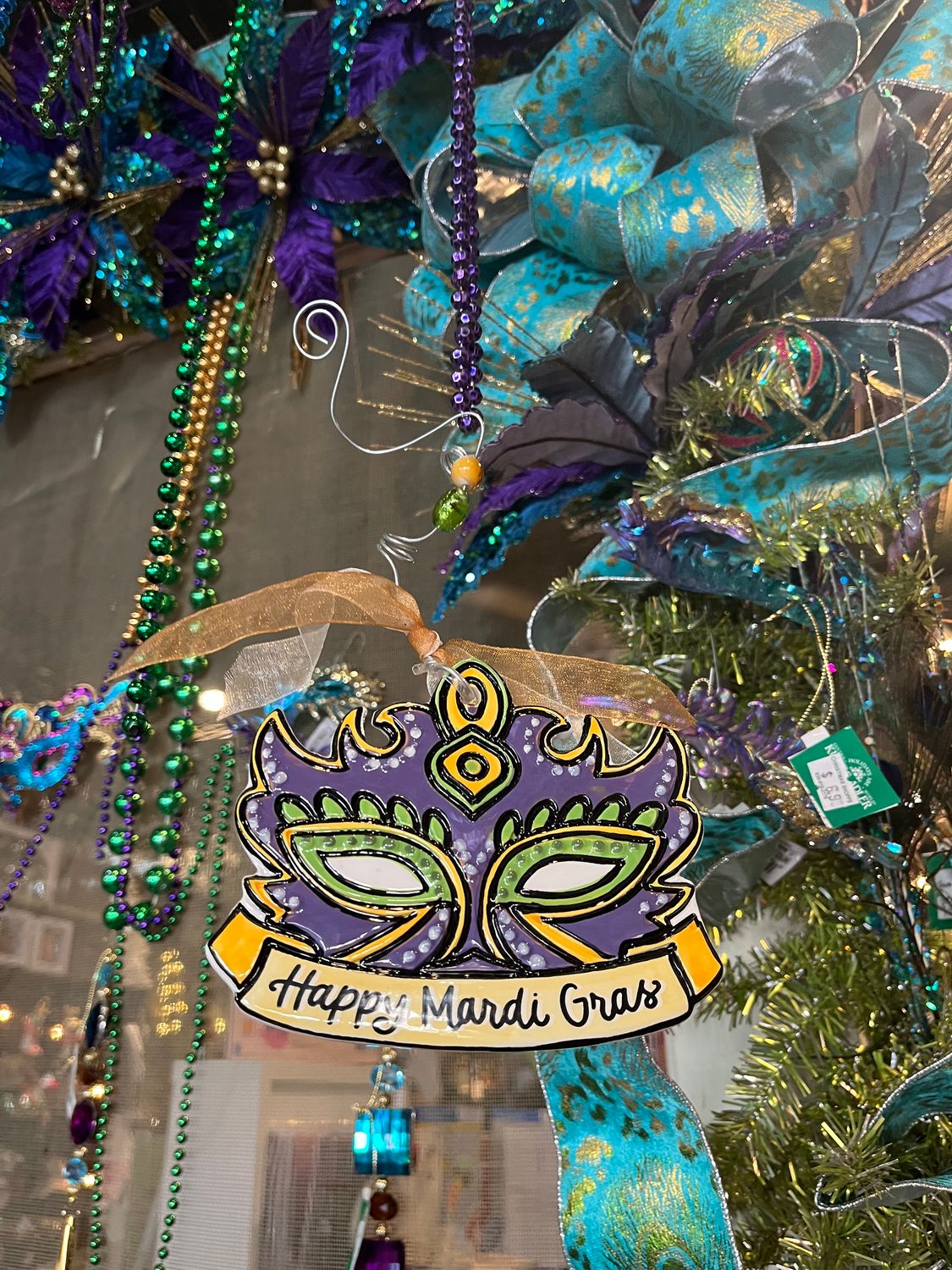 Happy Mardi Gras Mask Flat Ornament