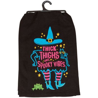 Thick Thighs &amp; Spooky Vibes Neon Witch Kitchen Towel