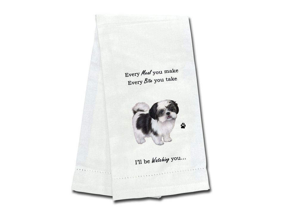 Shih Tzu, black &amp; white Kitchen Towel